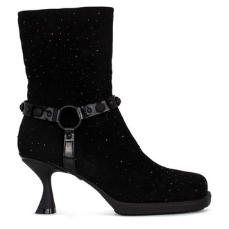 Women's Black Leather Booties with Rhinestones and Strap GS 5361925 BLZ