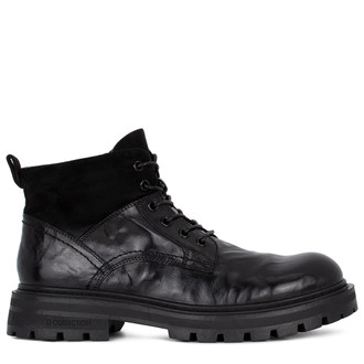 Men's Winter Black Textured Leather Boots TN 7515815 BLA