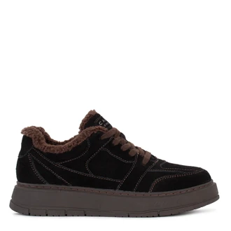 Women's Black Suede Winter Sneakers with Brown Details GD 5814516 BLB