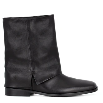 Women's Black Leather Mid-Calf Boots with Foldover Cuff GF 5340816 BLI