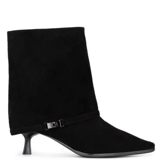 Women's Black Suede Mid-Calf Boots with Foldover Cuff GG 5348816 BLS