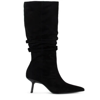 Women's Black Suede Boots with Gathers GN 5465616 BLS
