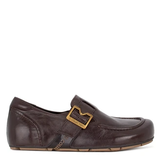 Women's Brown Leather Loafers with Buckle GS 5215816 DBR