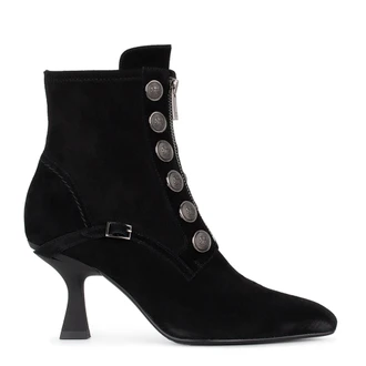 Women's Black Suede Ankle Boots with Military Buttons GS 5365936 BLS