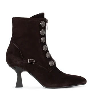 Women's Brown Suede Ankle Boots with Military Buttons GS 5365936 DBS