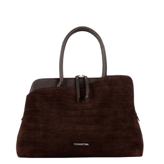 Women's Chocolate Croc-Embossed Suede Bag YB 5429016 BRS