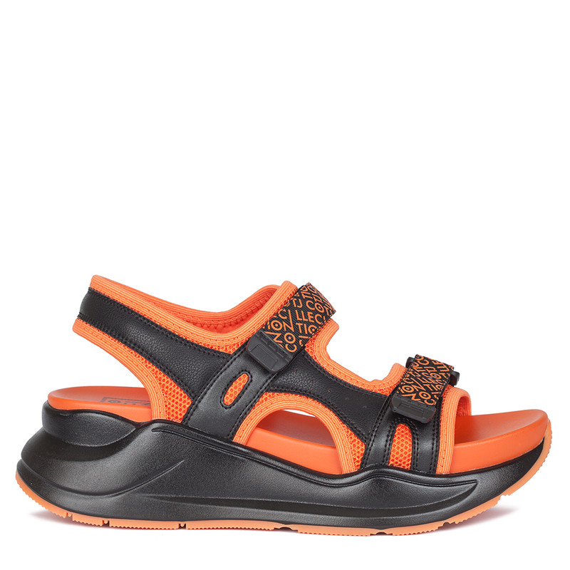 orange and black sandals