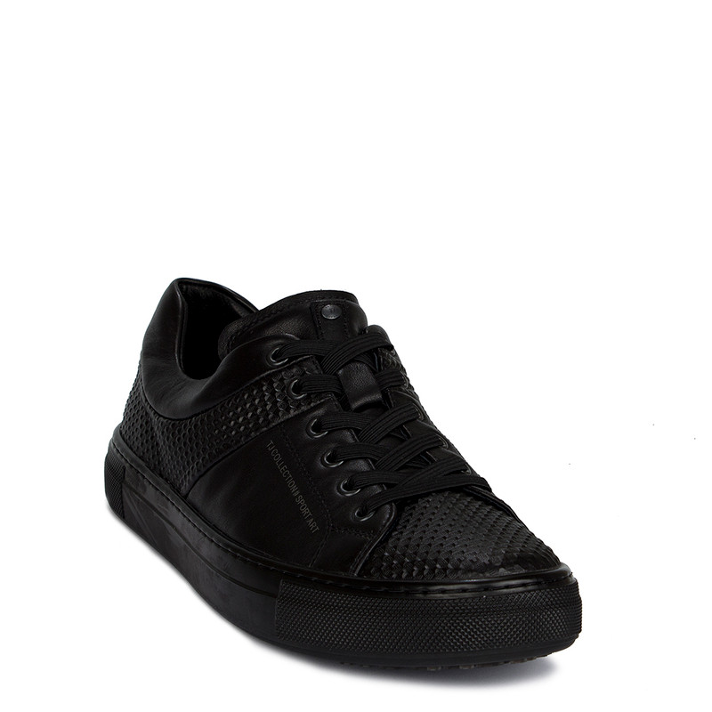 Men's Casual Black Leather Sneakers TL 7225210 BLK