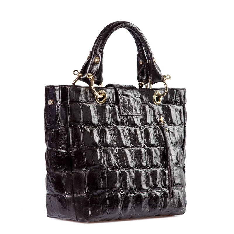 Dark Brown Leather Reptile-Embossed Valencia Bag YG 5335010 DBC
