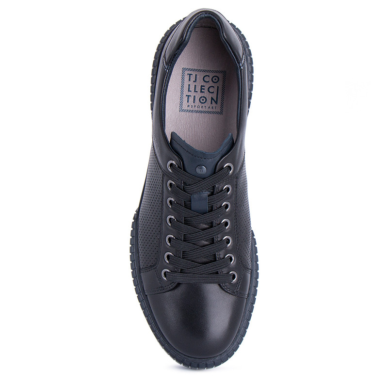 Men's Dynamic Black Leather Summer Sneakers TL 7224211 BLU