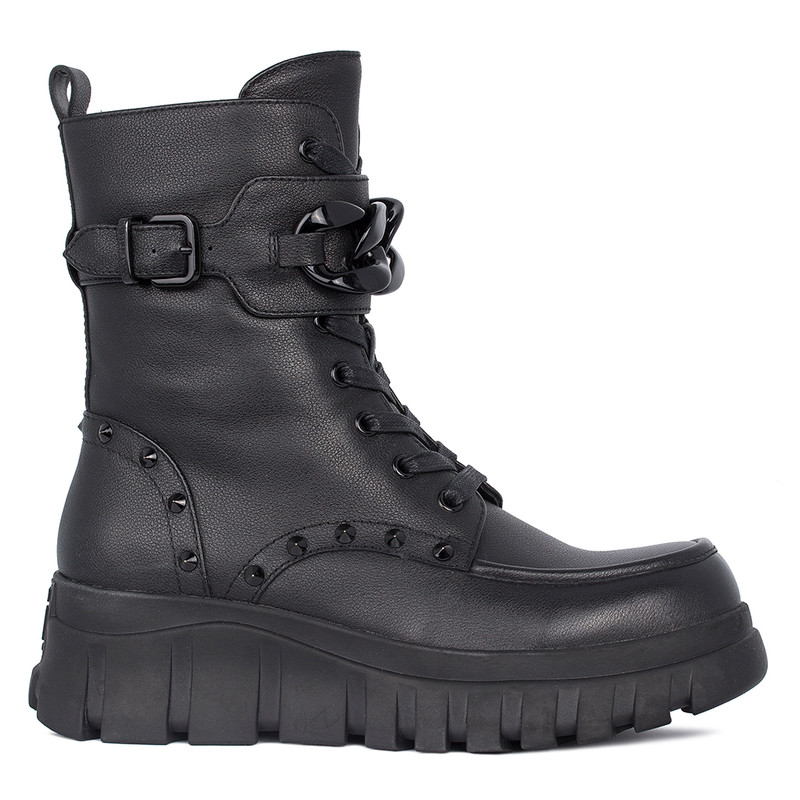 Women's Black Leather Winter Boots GD 5522911 BLZ