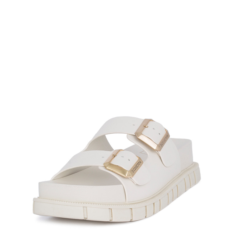 white platform buckle sandals