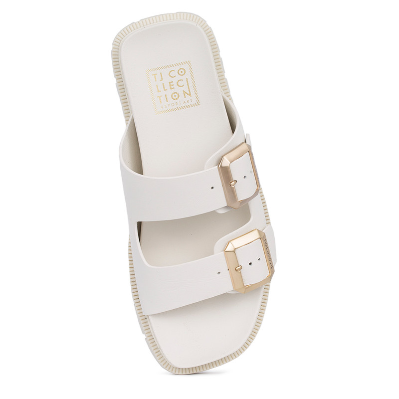 white platform buckle sandals