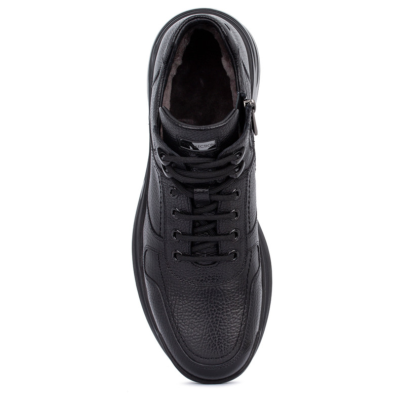 Black Leather Fur Lined Winter Shoes | TJ Collection