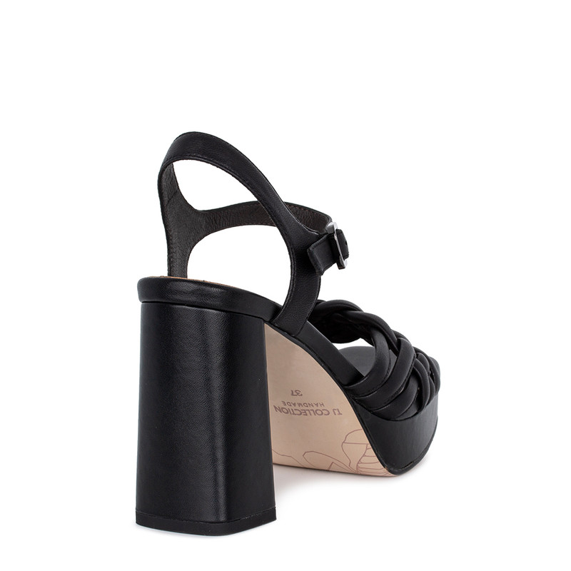 Women's Black Leather Heeled Sandals GD 5160613 BLK
