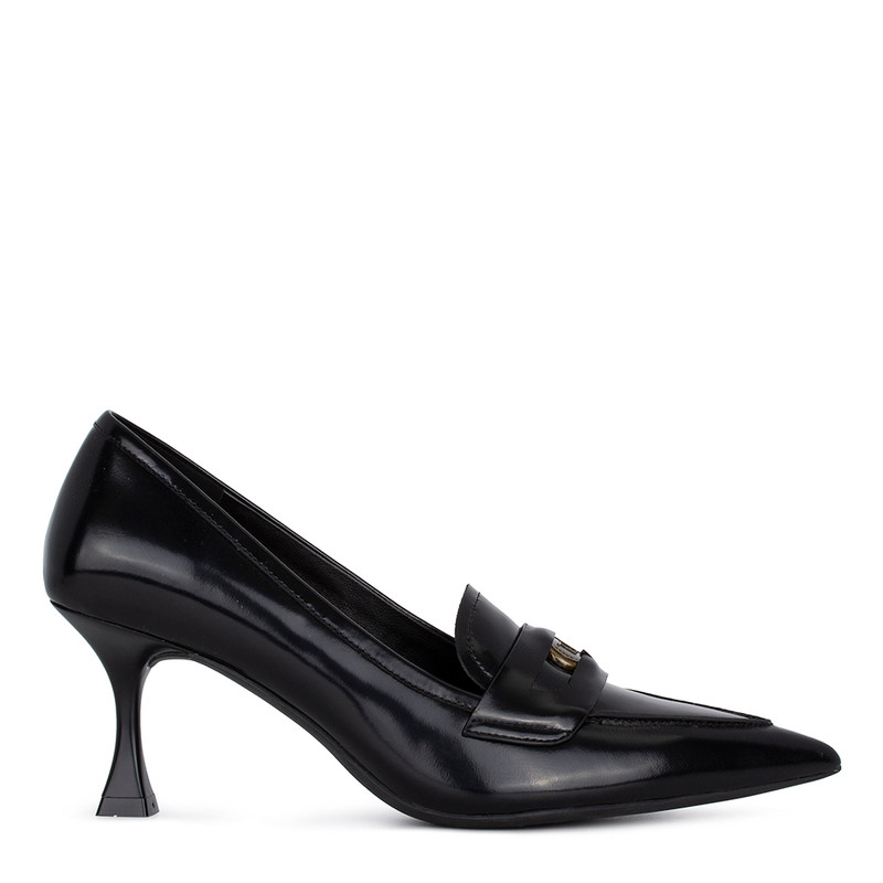 Women's Black Leather Heeled Shoes GF 5270513 BLK