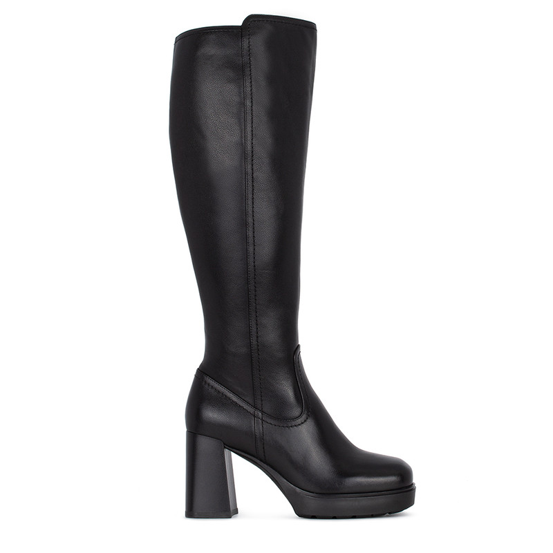 Women's Block Heel Leather Boots GD 5452913 BLK