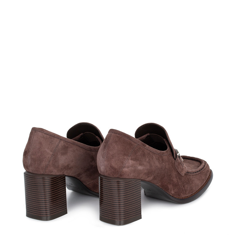 Women's Brown Block Heel Loafers GF 5268814 TPS