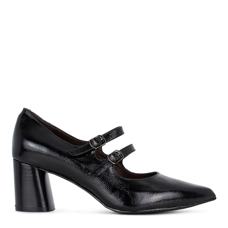 Black Patent Leather Double Strap Mary Janes | TJ COLLECTION