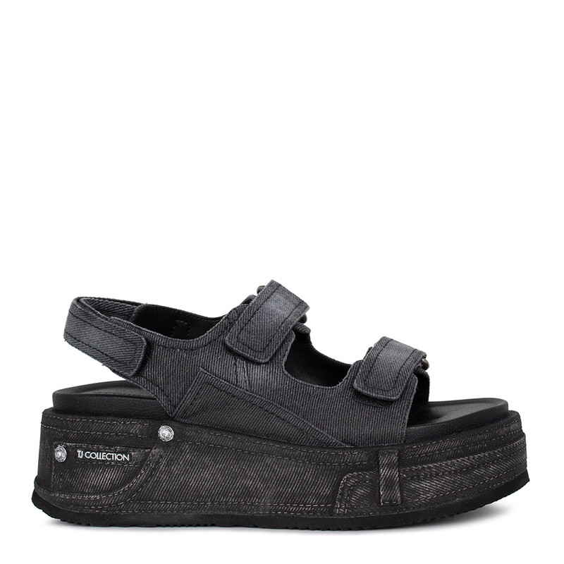 Women's Grey Denim Detailed Platform Sandals GS 5114924 DGV