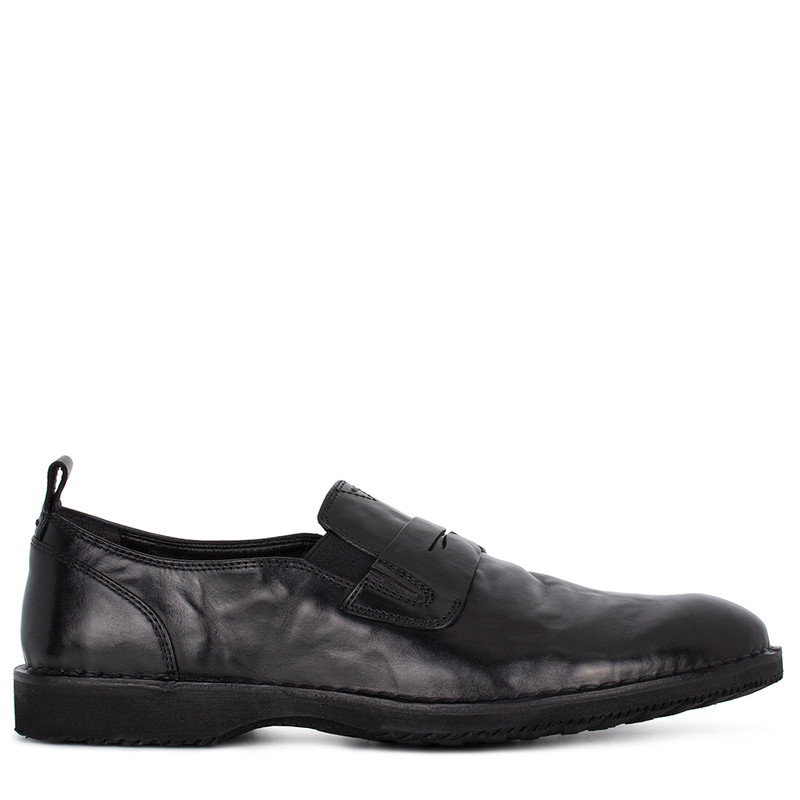 Men's Black Washed Leather Loafers TN 7201414 BLA