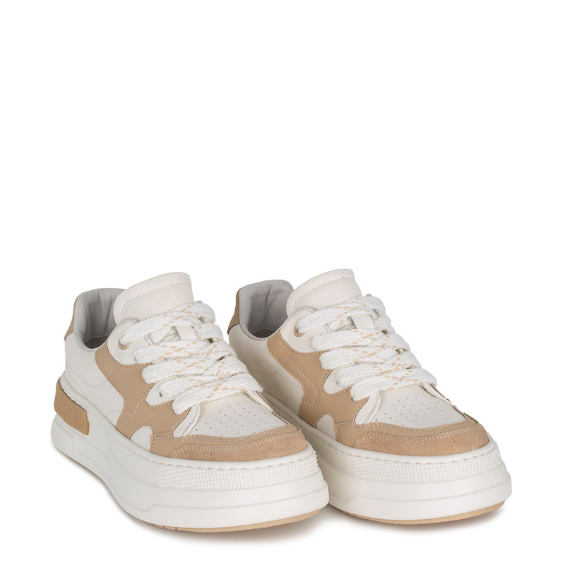 Unisex Beige and White Perseus Distressed Sneakers TO 5206014 BGW
