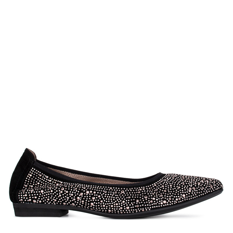 Women's Black Suede Flats with a Metallic Trim VR 5221014 BLZ