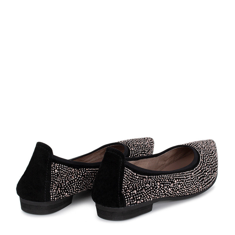 Women's Black Suede Flats with a Metallic Trim VR 5221014 BLZ