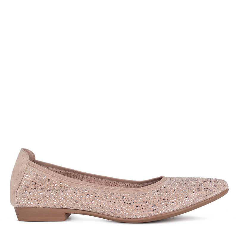 Women's Beige Suede Flats with a Metallic Trim VR 5221014 NDZ