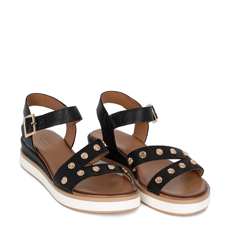 Women’s Black Wedge Sandals with a Square Buckle GQ 5120914 BLZ