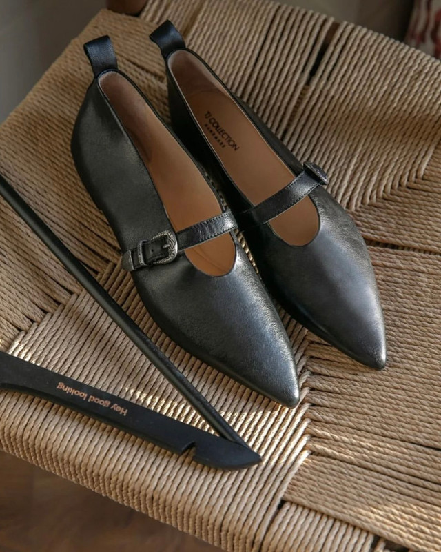 Women's Pointed Toe Mary Jane Ballet Flats GQ 5205514 BLK