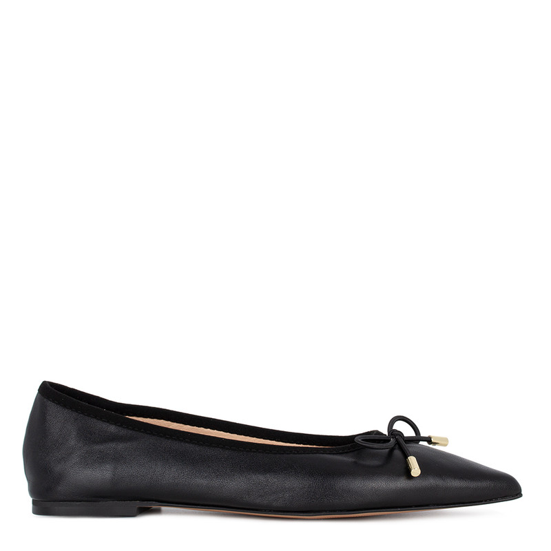 Women’s Pointed Toe Black Leather Ballet Flats GQ 5205914 BLK