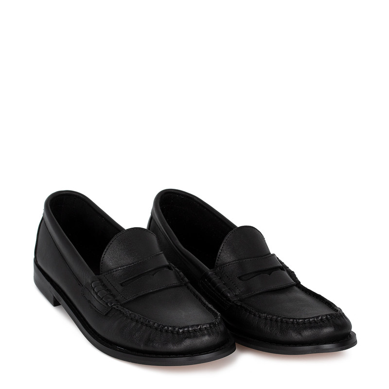 Women’s Black Stitched Leather Loafers NQ 5210014 BLK