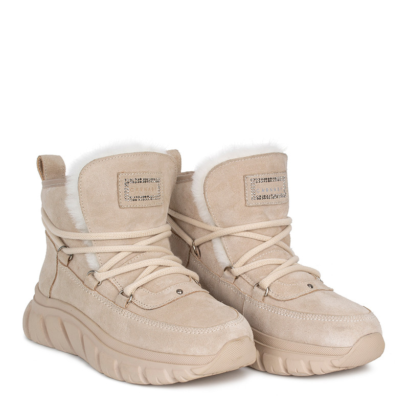 Women's Cream Suede Winter Boots with Wraparound Lacing GC 5514014 LGS Women's Cream Suede Winter Boots with Wraparound Lacing GC 5514014 LGS