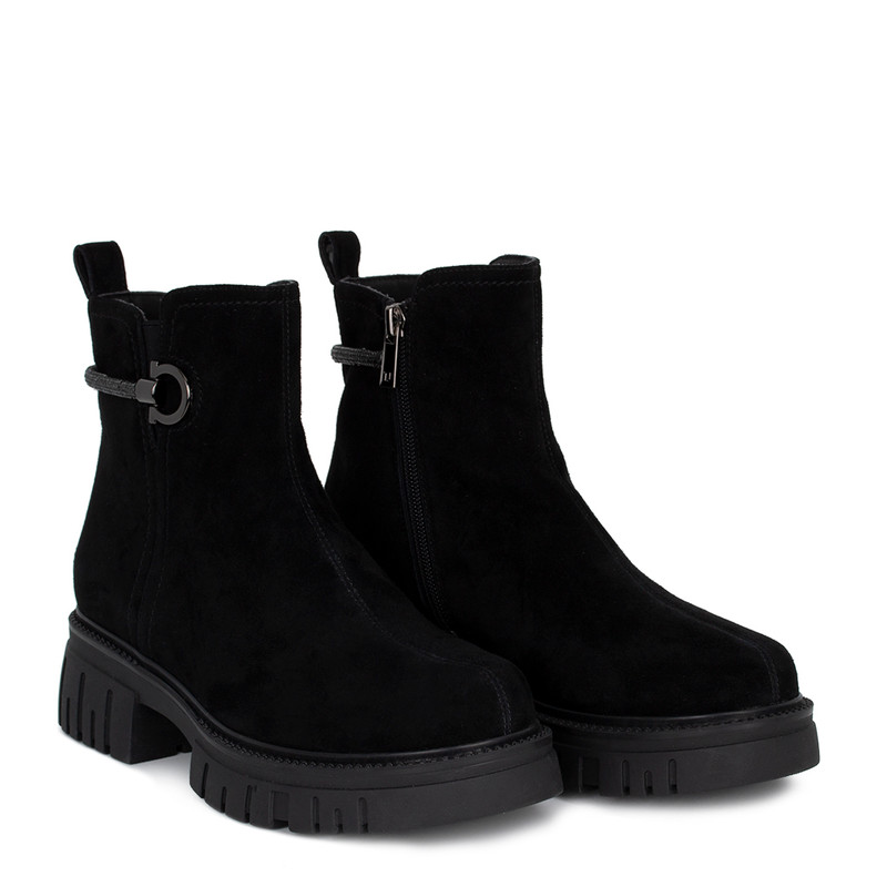 Women's Winter Suede Boots with Zipper and Rhinestone Laces GJ 5522214 BLS