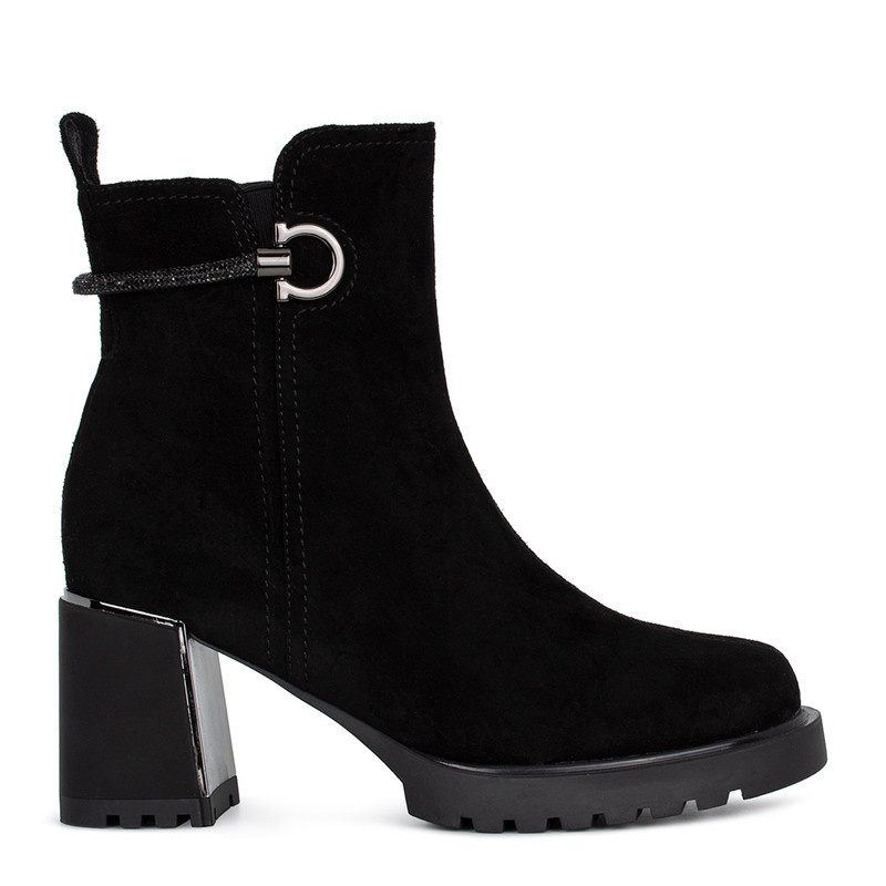 Women's Black Suede Winter Ankle Boots with Silver Accents GJ 5548914 BLS