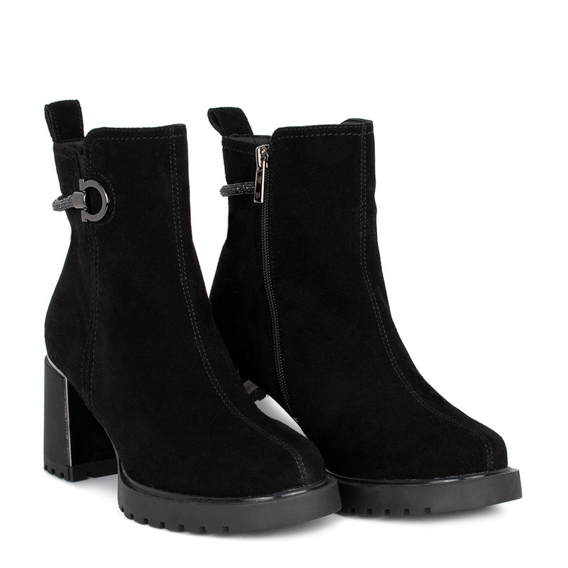 Women's Black Suede Winter Ankle Boots with Silver Accents GJ 5548914 BLS