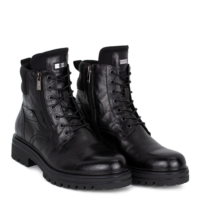Men's Black Winter Leather Boots with High Sole MP 7531014 BLA Men's Black Winter Leather Boots with High Sole MP 7531014 BLA
