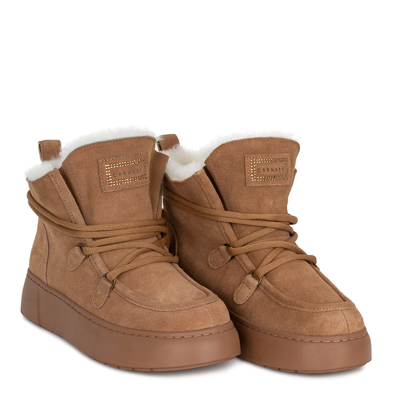 Women's Camel Suede Winter Boots with Elastic Lacing TC 5512014 CGS Women's Camel Suede Winter Boots with Elastic Lacing TC 5512014 CGS