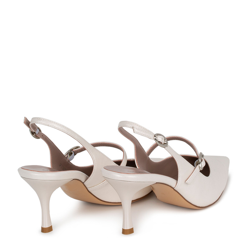 White Satin-Finish Pumps with Straps | TJ COLLECTION