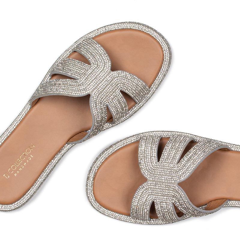 Women's Leather White and Silver Sandals GW 5103925 SLZ