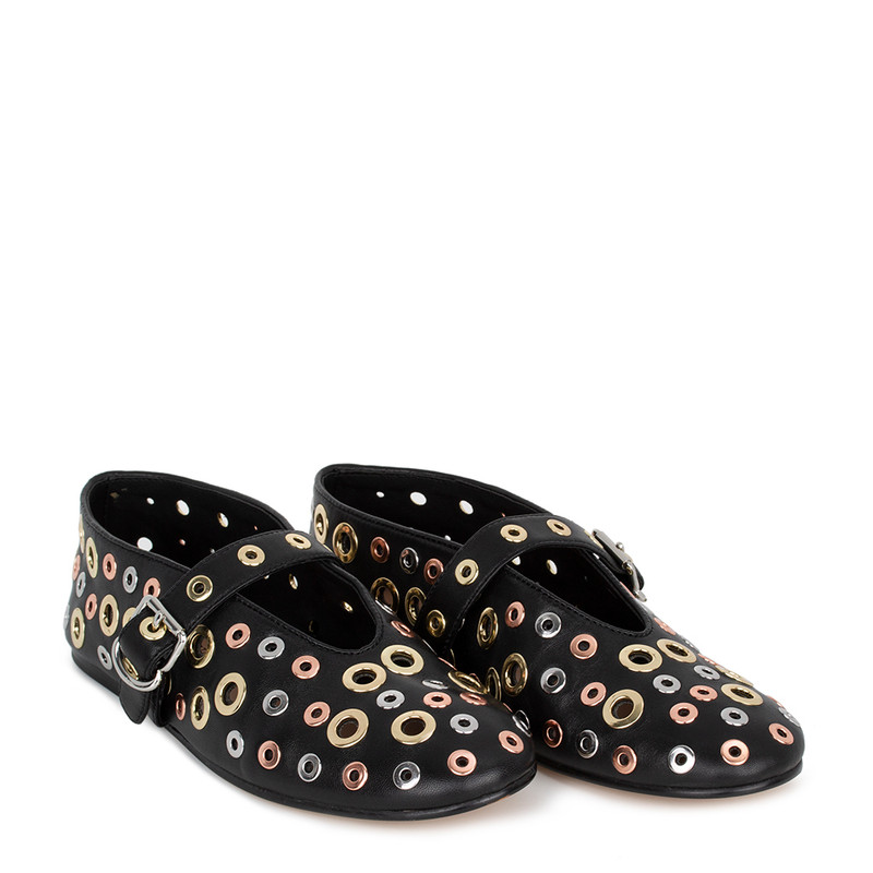 Women's Black Ballet Flats with Metal Detailing GW 5108815 BLZ