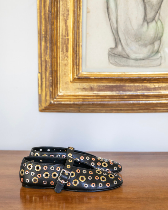 Women's Black Ballet Flats with Metal Detailing GW 5108815 BLZ