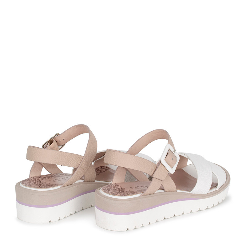 Women's White and Beige Leather Sandals GD 5123815 WHM