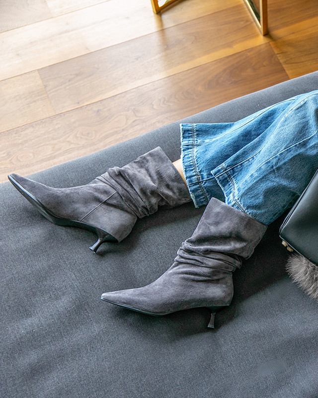 Women's Grey Suede Slouch Ankle Boots GG 5348315 GRS