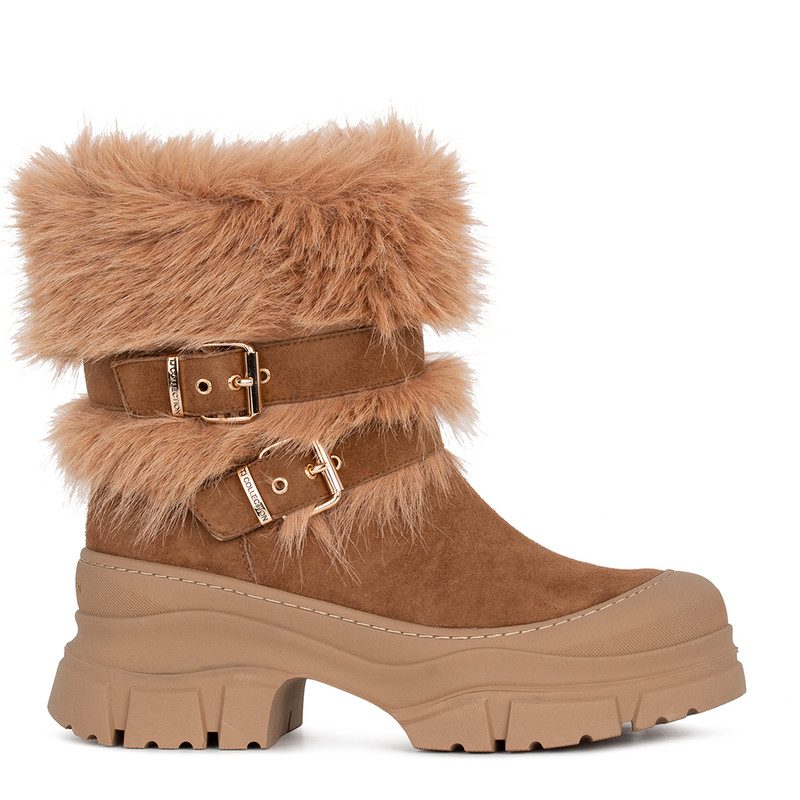 Women's Beige and Brown Suede Ankle Boots GJ 5542015 CGS