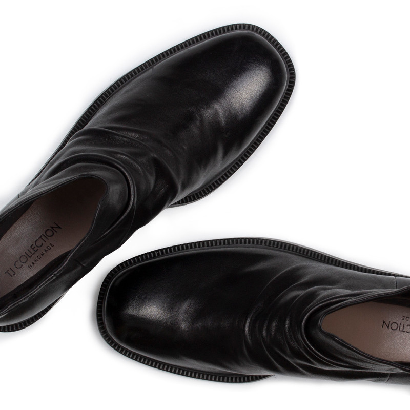 Women's Black Mid-Season Leather Ankle Boots with Folds GR 5350015 BLK