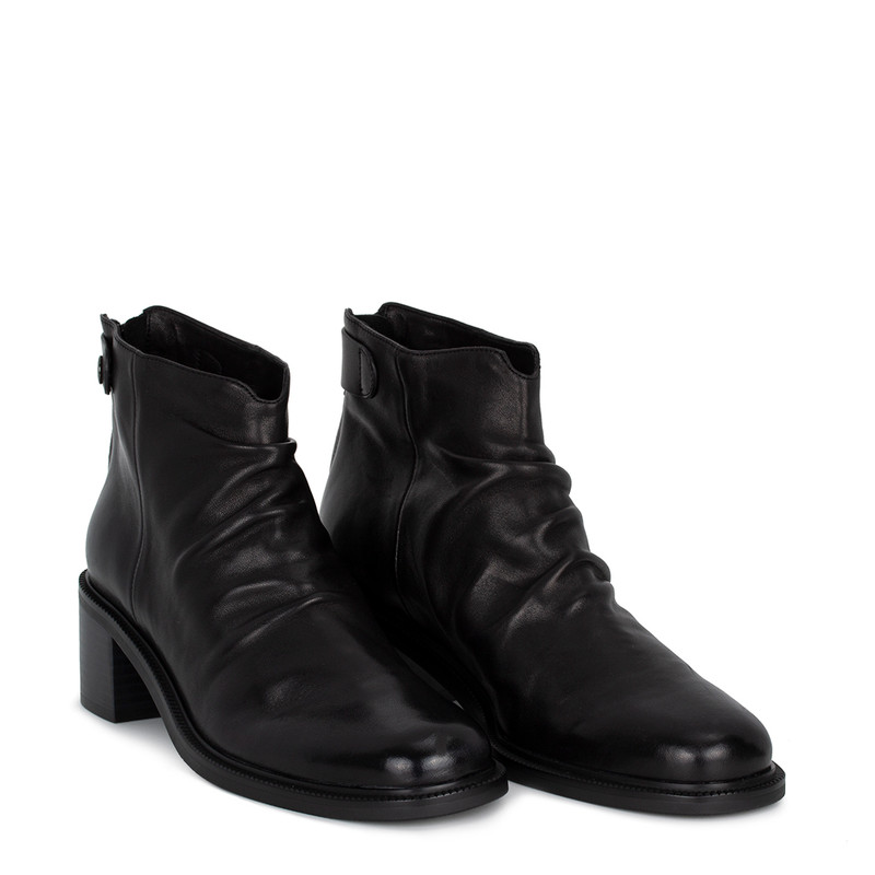 Women's Black Mid-Season Leather Ankle Boots with Folds GR 5350015 BLK