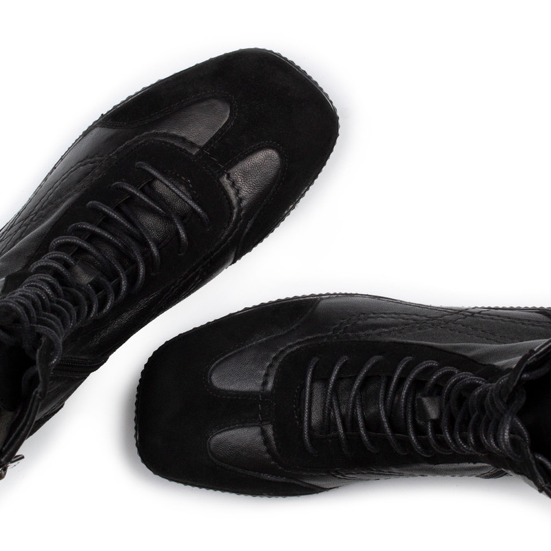 Women's Black Leather Sneakers with Laces GS 5310215 BLK