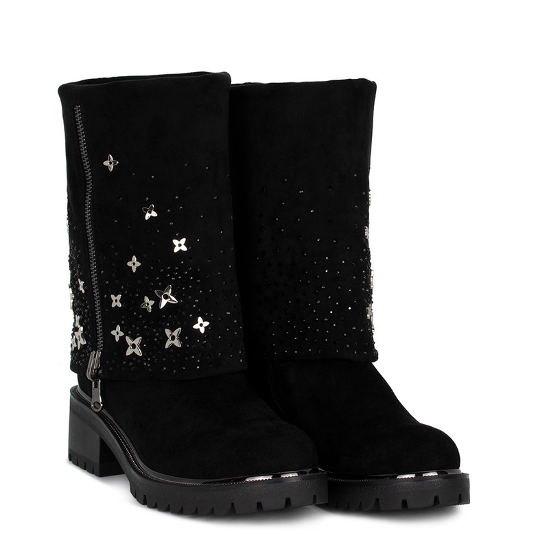 Women's Black Mid-season Boots with Metal Decoration GS 5429935 BLZ